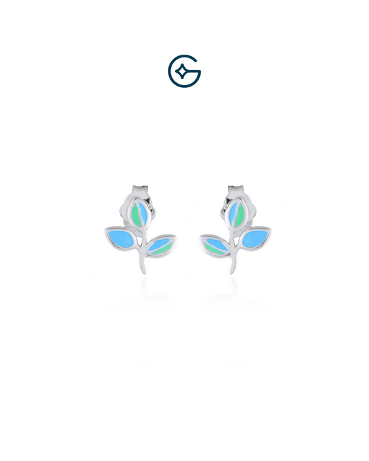 Enamel Leaf Kids Earrings In Silver