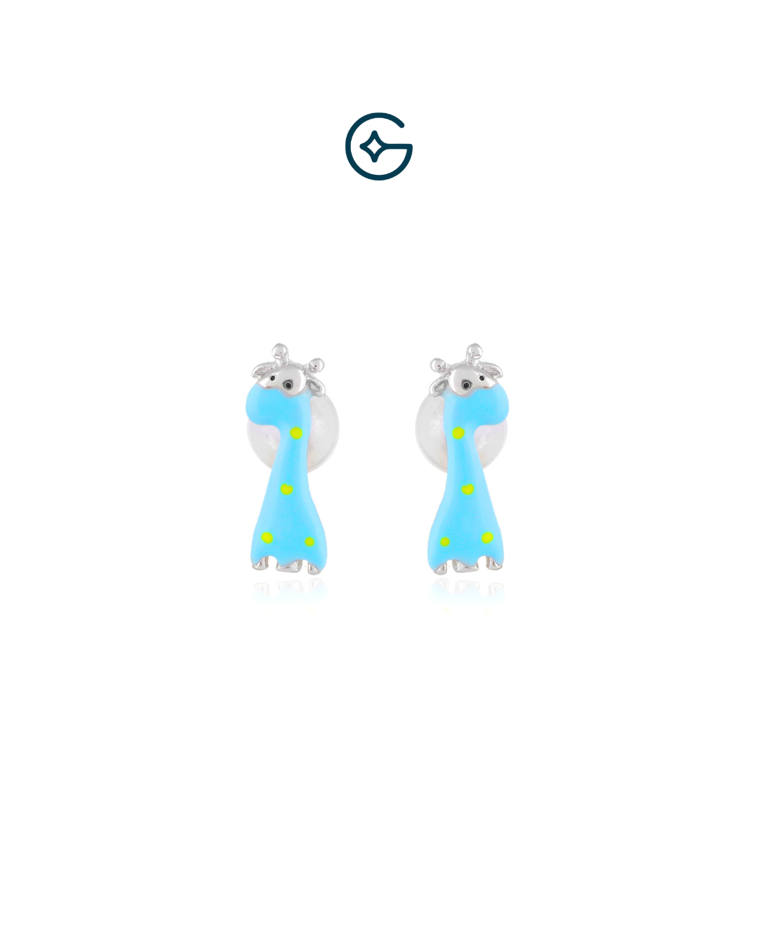 Blue Giraffe Kids Earrings In Silver