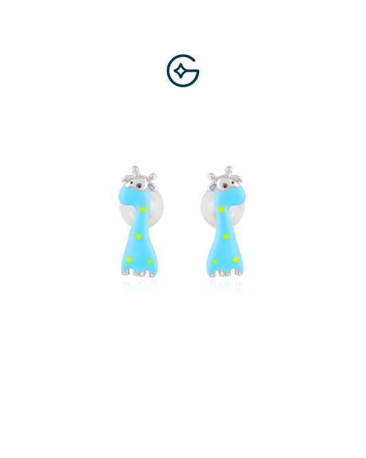 Blue Giraffe Kids Earrings In Silver