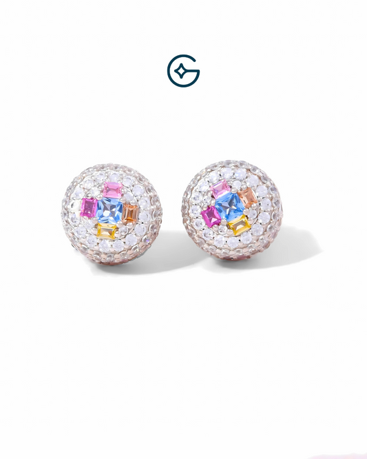 Modern CZ Colourful Stud Earrings In Silver