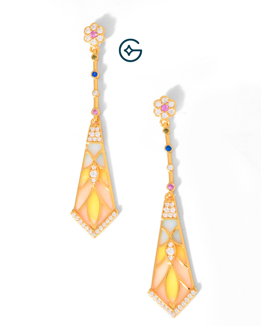 Enamel Flower Dangler with Multi Colour CZ In Silver