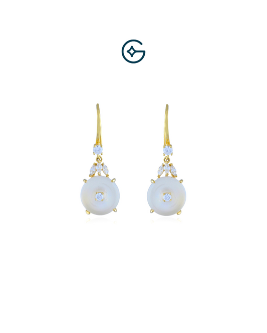 Delicate Round Fancy Stone Dangler Earrings In Silver