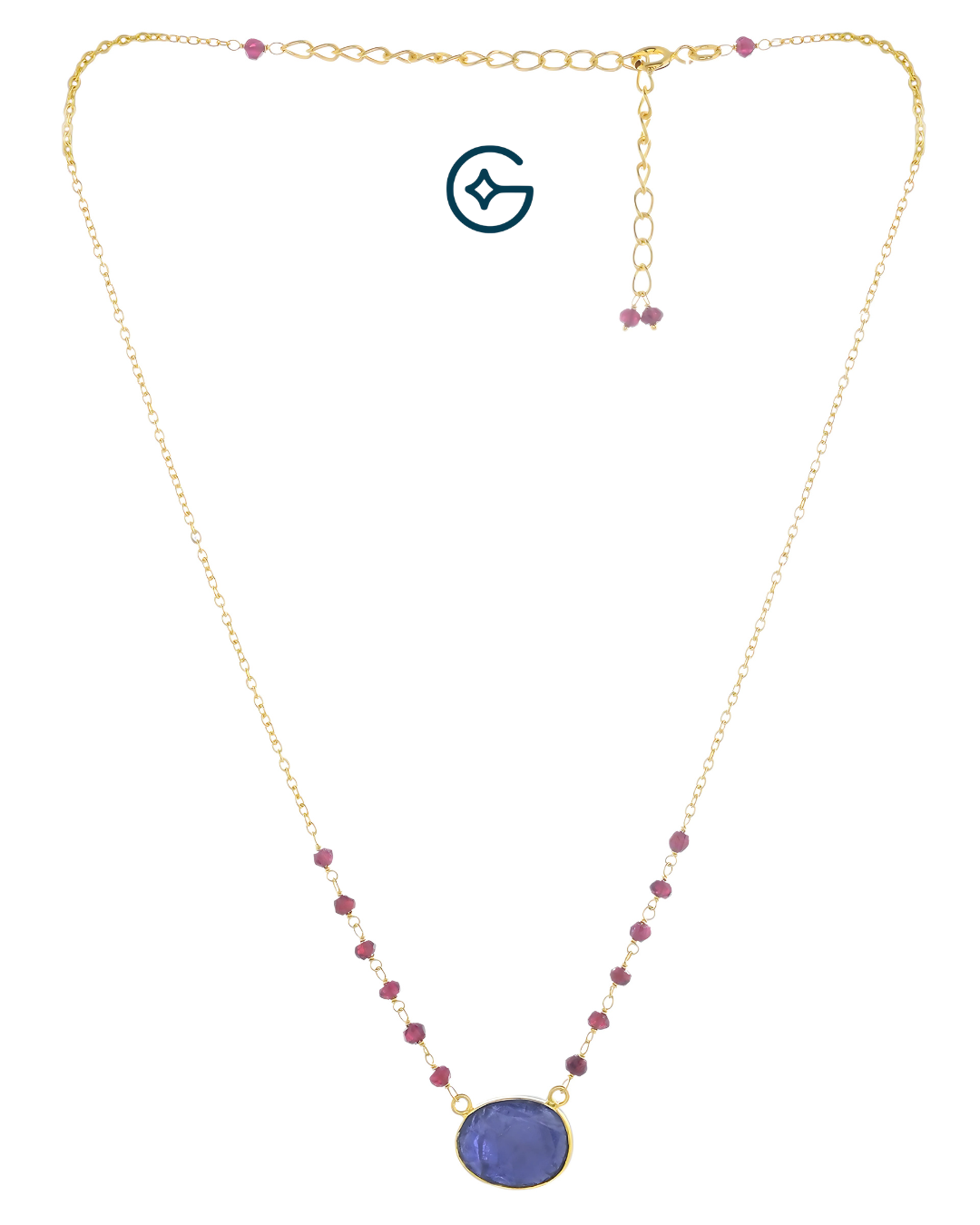 Natural Kyanite Far size Stone With Rhodolite Beads Necklace In Silver