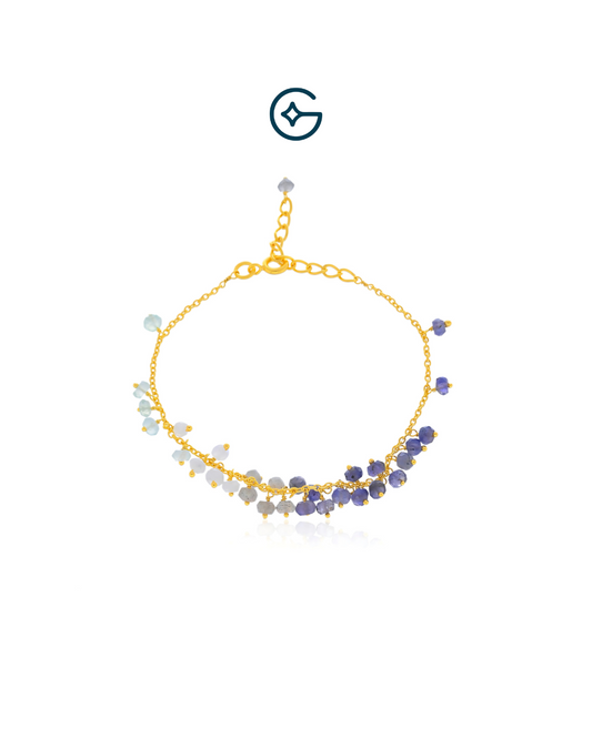 Multi Gemstone Round Bead Bracelet In Silver