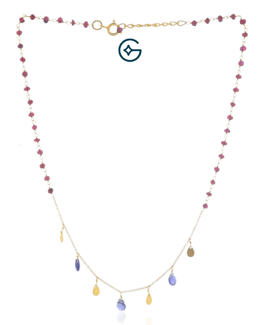 Natural Gemstone Handcrafted Charm Necklace In Silver