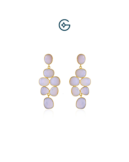 Beautiful White Chalcedony Long Dangler Earrings In Silver