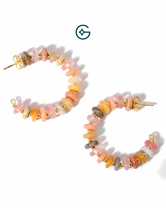 Multi Quartz Round Silver Hoops