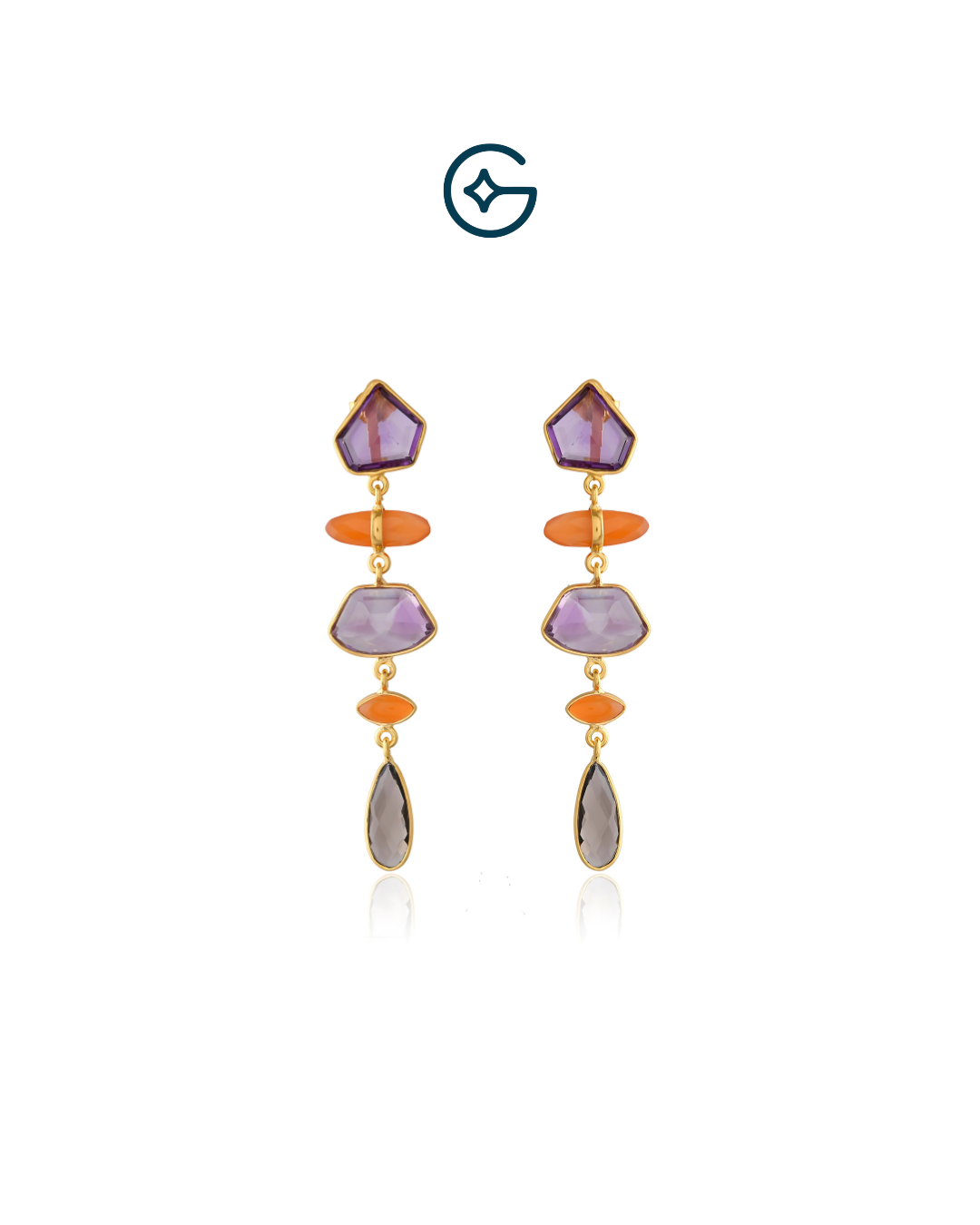 Fancy Carnelian And Amethyst Long Earrings In Silver