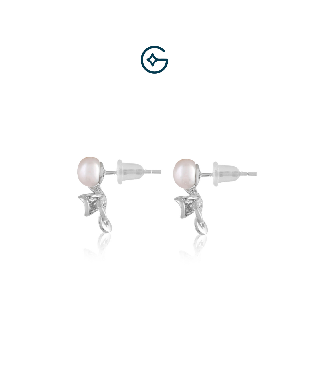 Round Pearl Silver Butterfly Earrings with Enamel Work