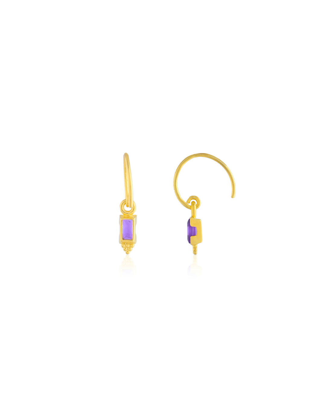 Natural Amethyst Baguette Wired Earring In Silver