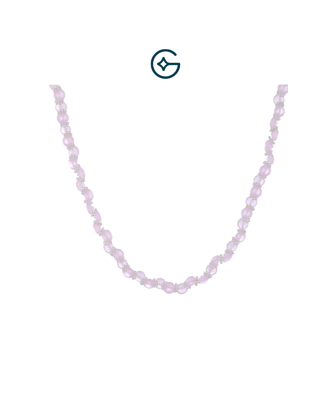 Natural Rose Quartz Oval Beads Necklace In Silver