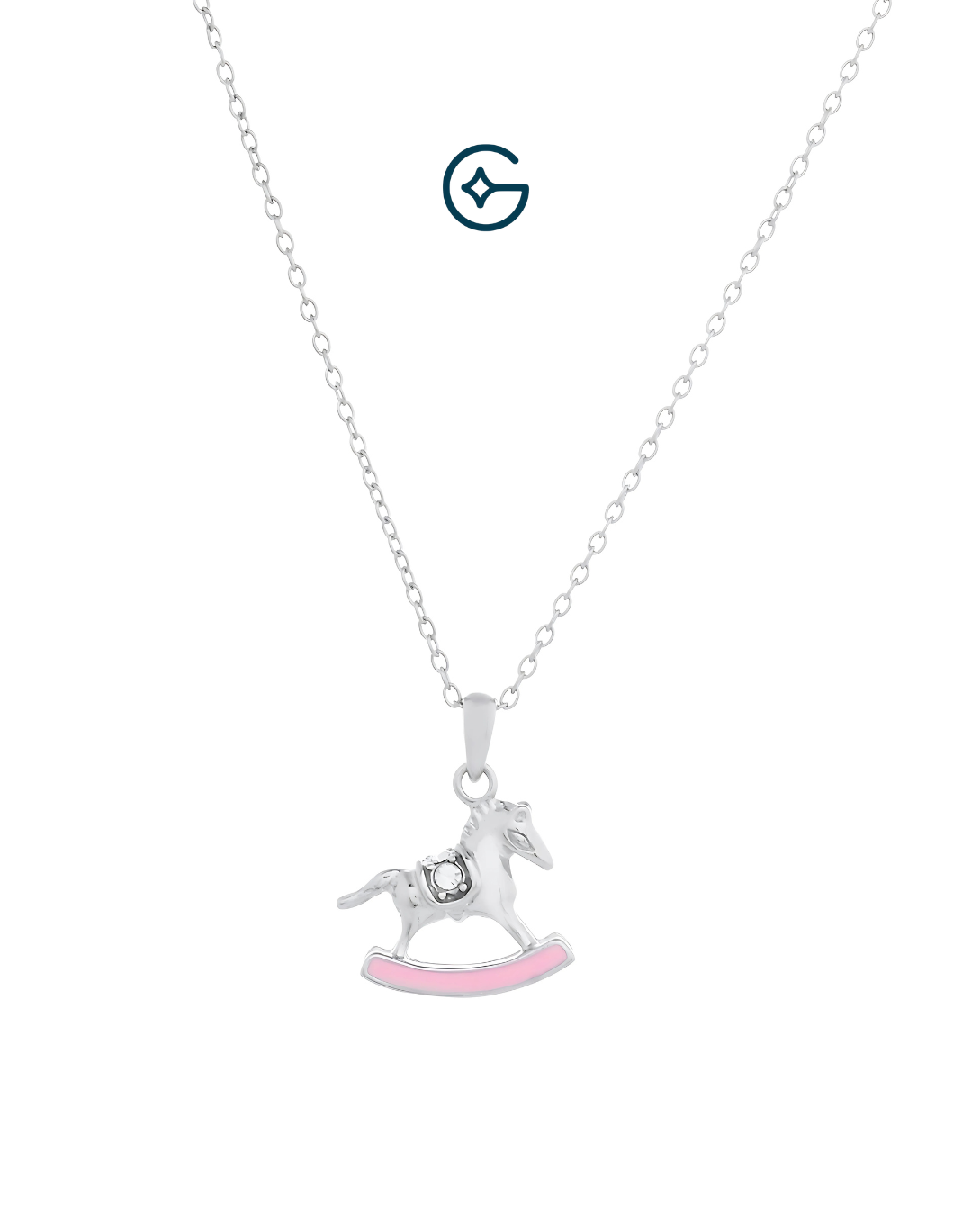 Little Riding Horse Enamel Pendant Set In Silver