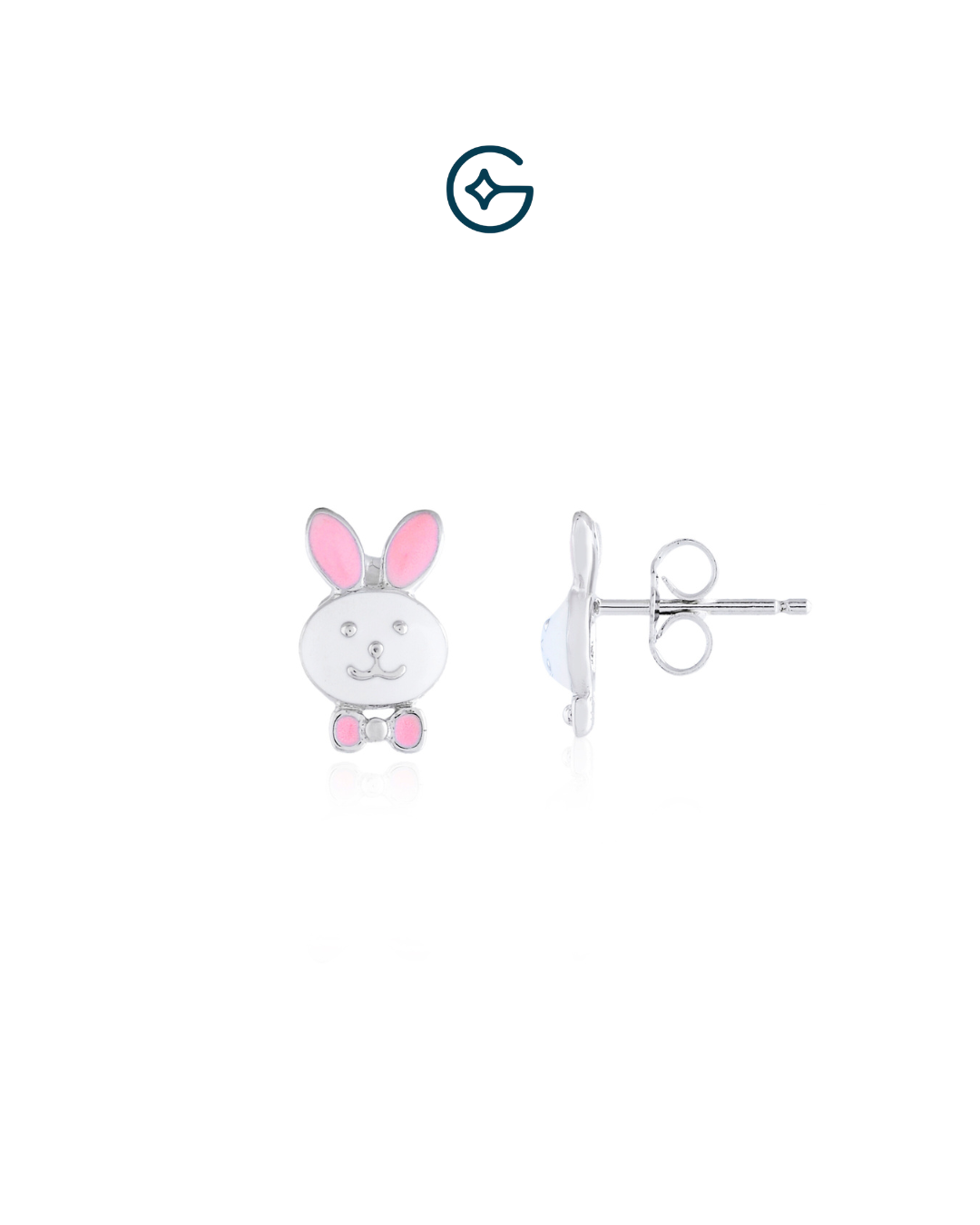Pink Bunny Kids Earrings In Silver