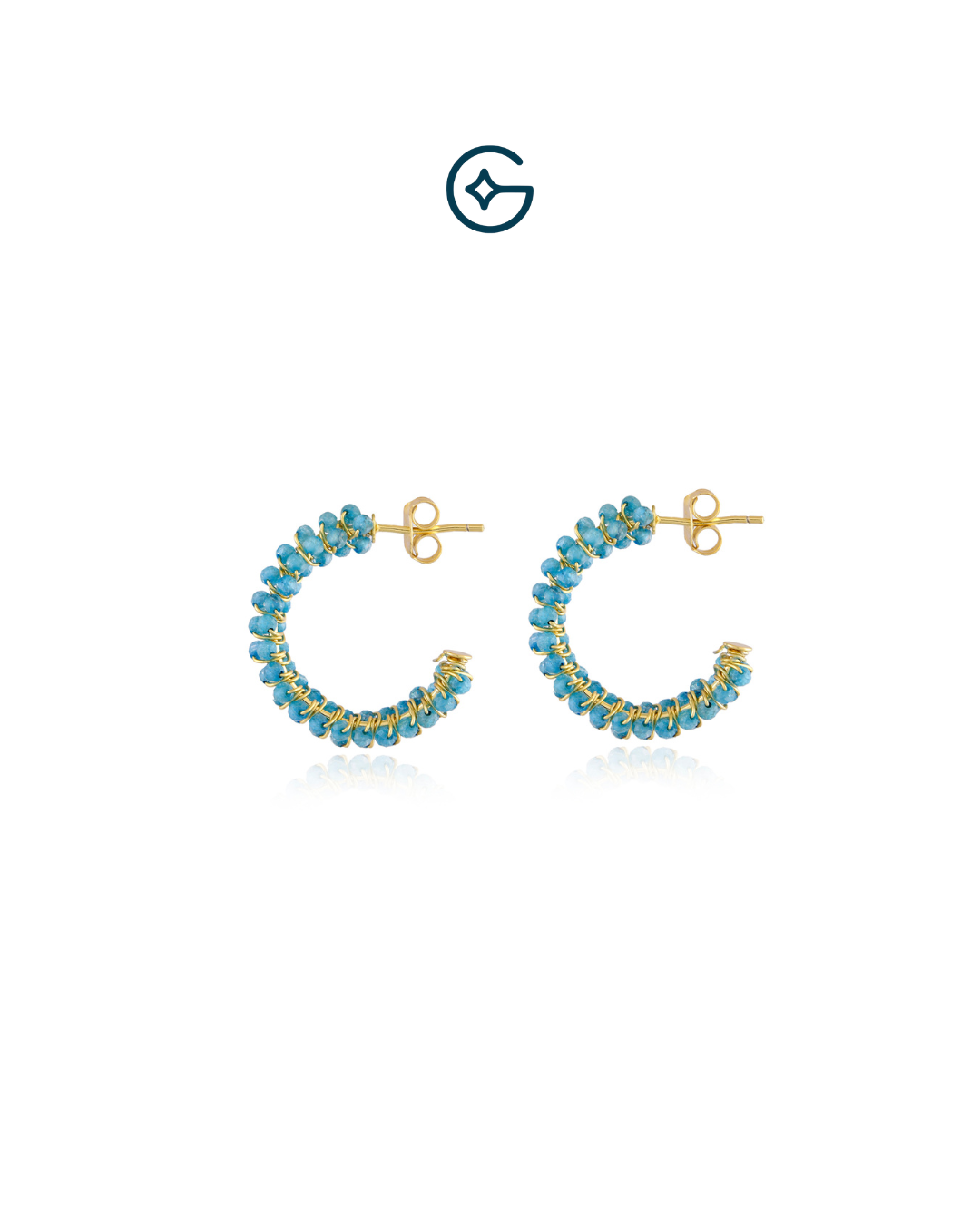 Round Natural Gemstone Beads Hoop Earrings In Silver