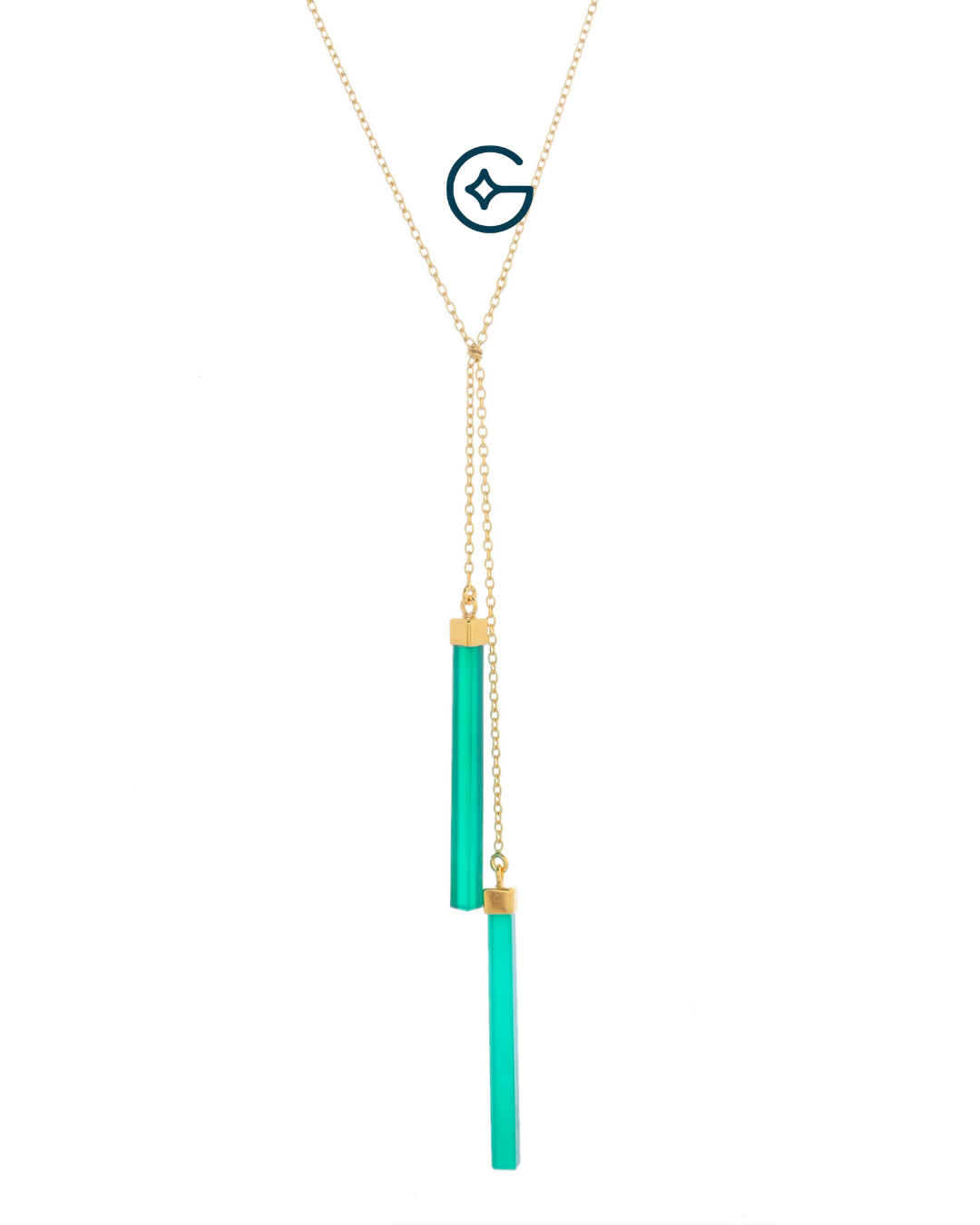 Long Green Onyx Stylish Necklace In Silver