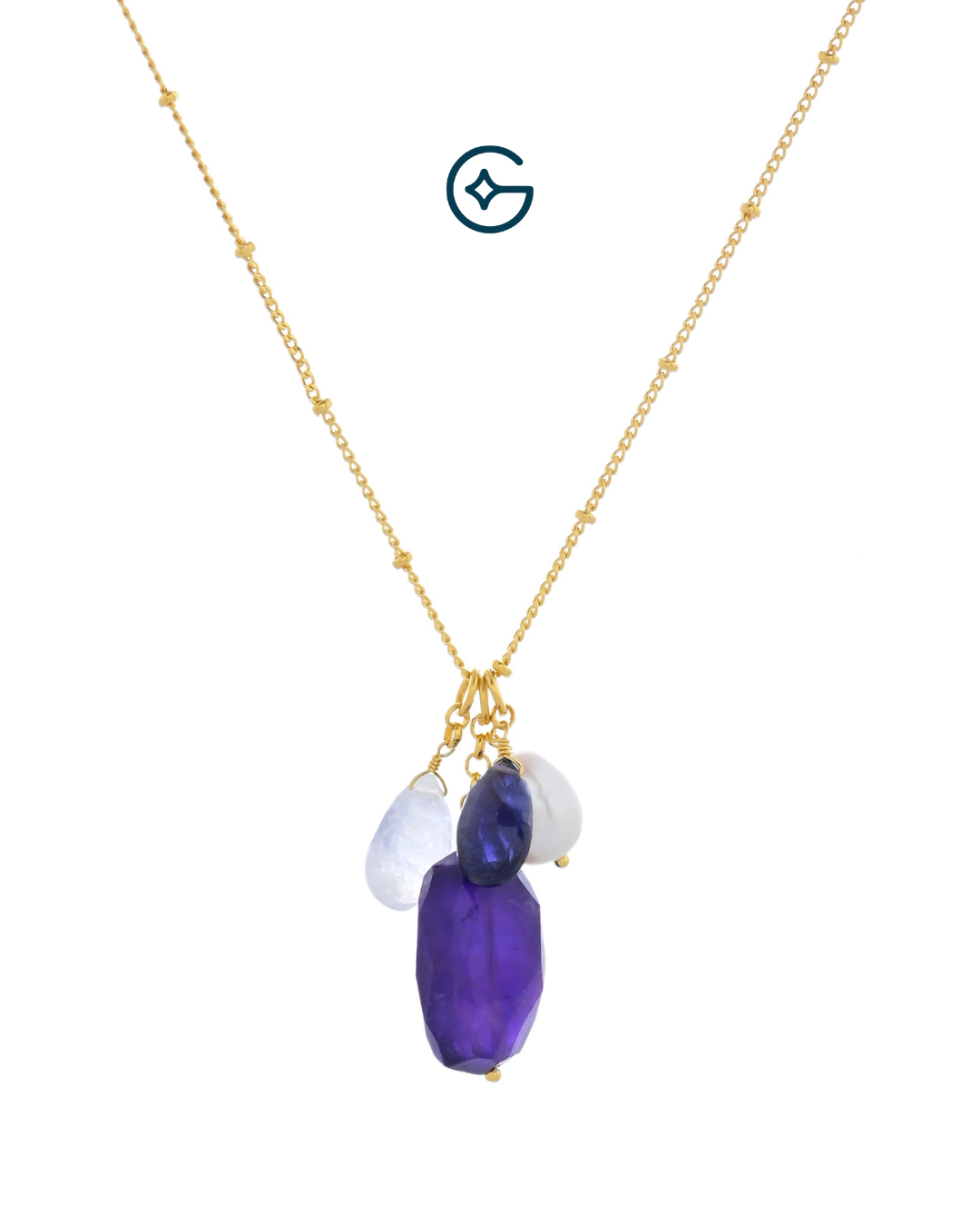 Amethyst Drops Modern Long Necklace In Silver