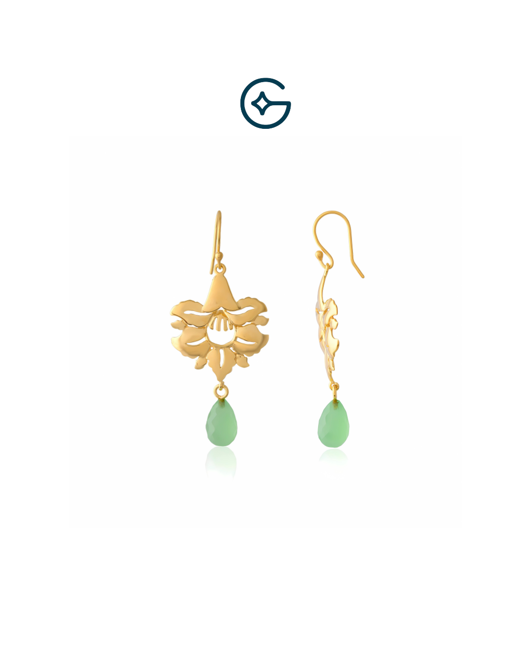 Green Amethyst Drop Lotus Earring In Silver