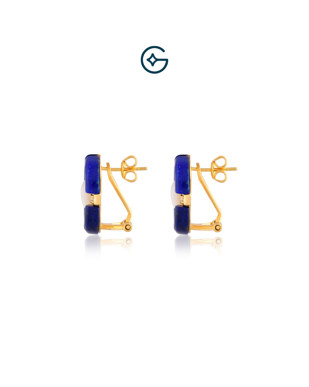 Fancy Shape Natural Lapis And Moonstone Stud Earrings In Silver