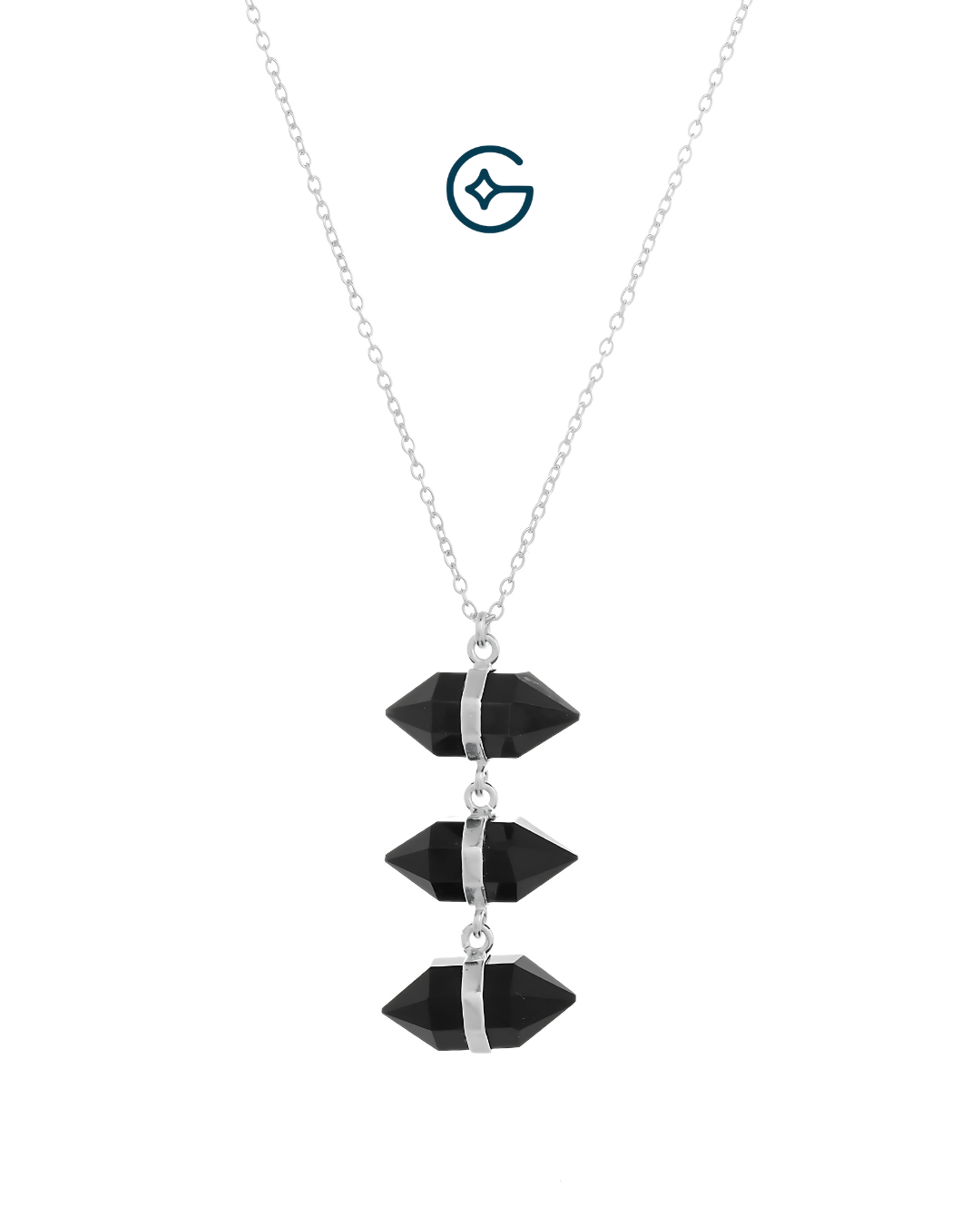 Fancy Black Onyx Long Necklace In Silver