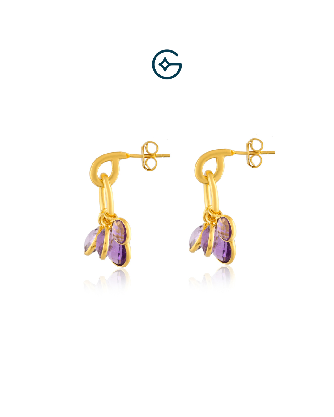 Natural Amethyst Round Drop Earrings In Silver