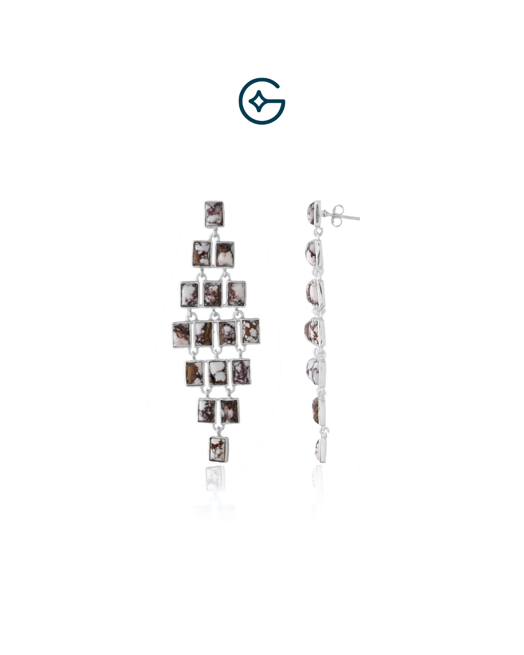 Natural Dendritic Agate Geometric Fall Earrings In Silver