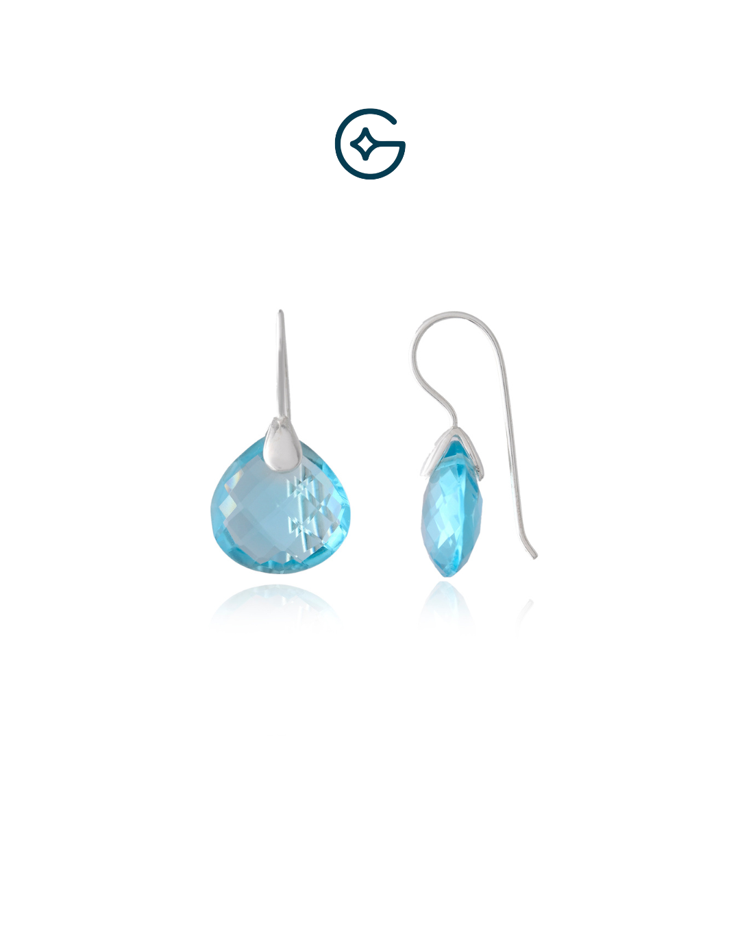 Checker Cut Blue Topaz Pear Earring In Silver