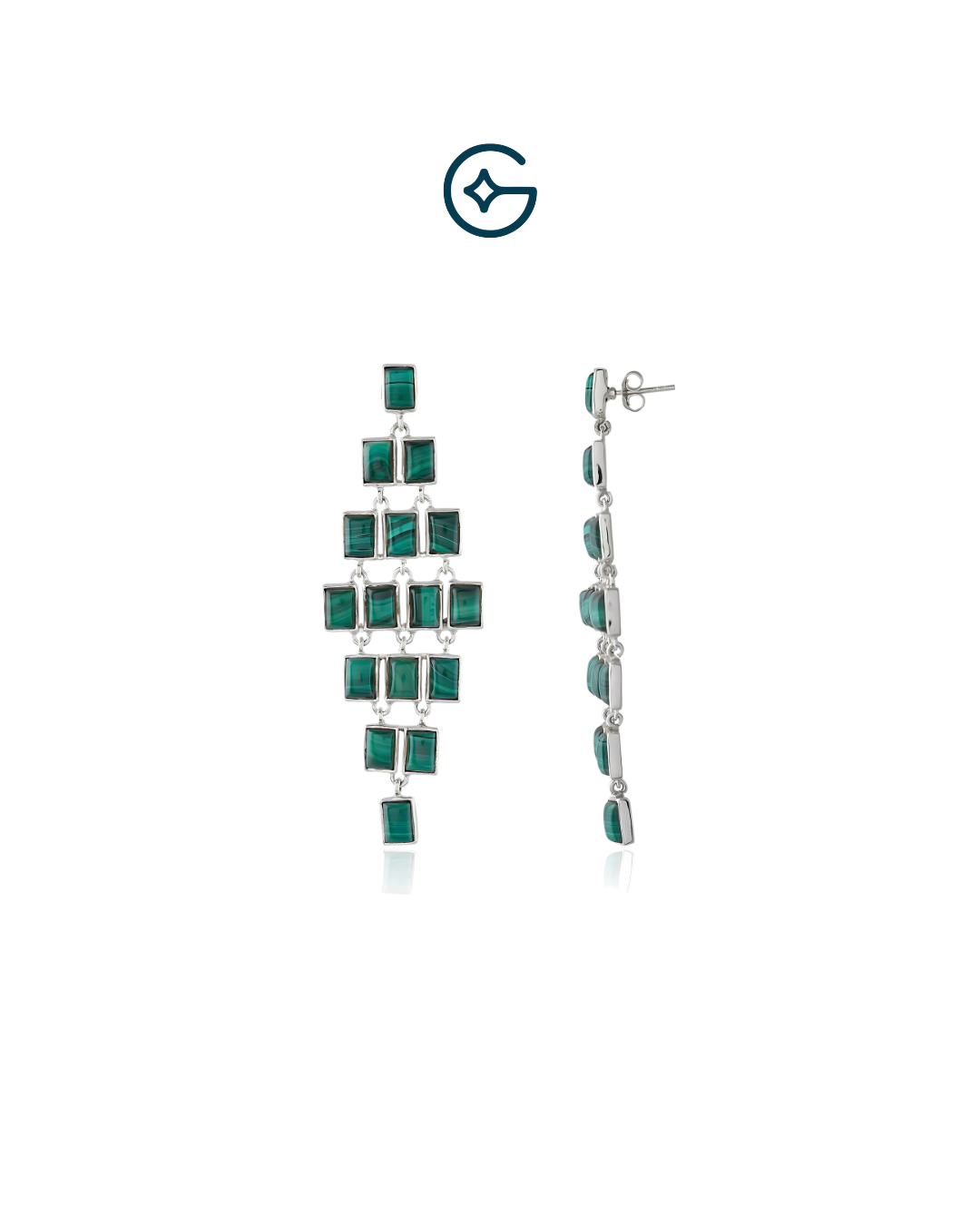 Natural Malachite Geometric Fall Earrings In Silver