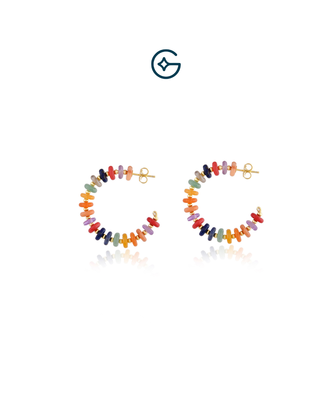Round Multi Gemstones Beads Hoop Earrings In Silver