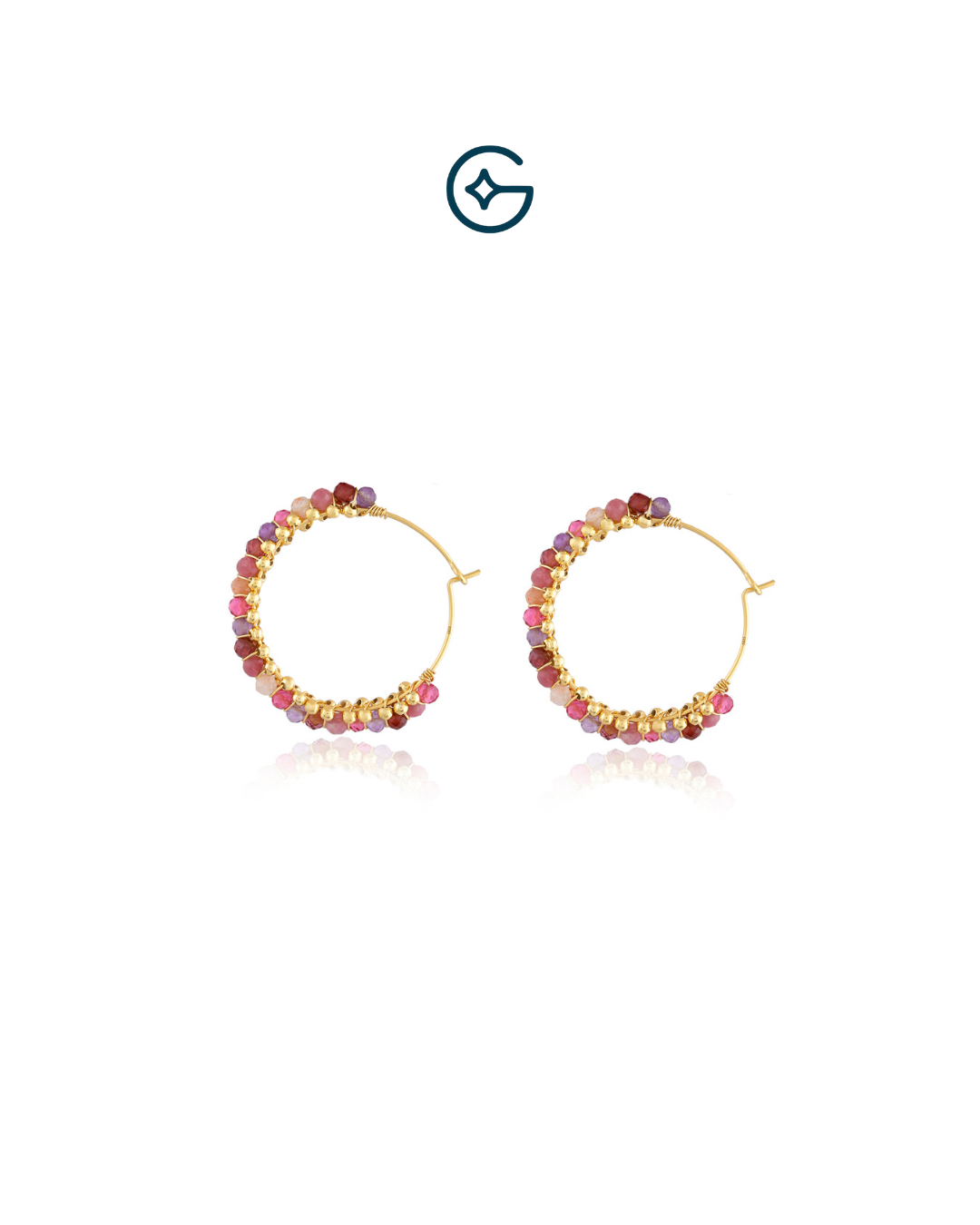 Round Multi Quartz Beads Hoop Earrings in Silver