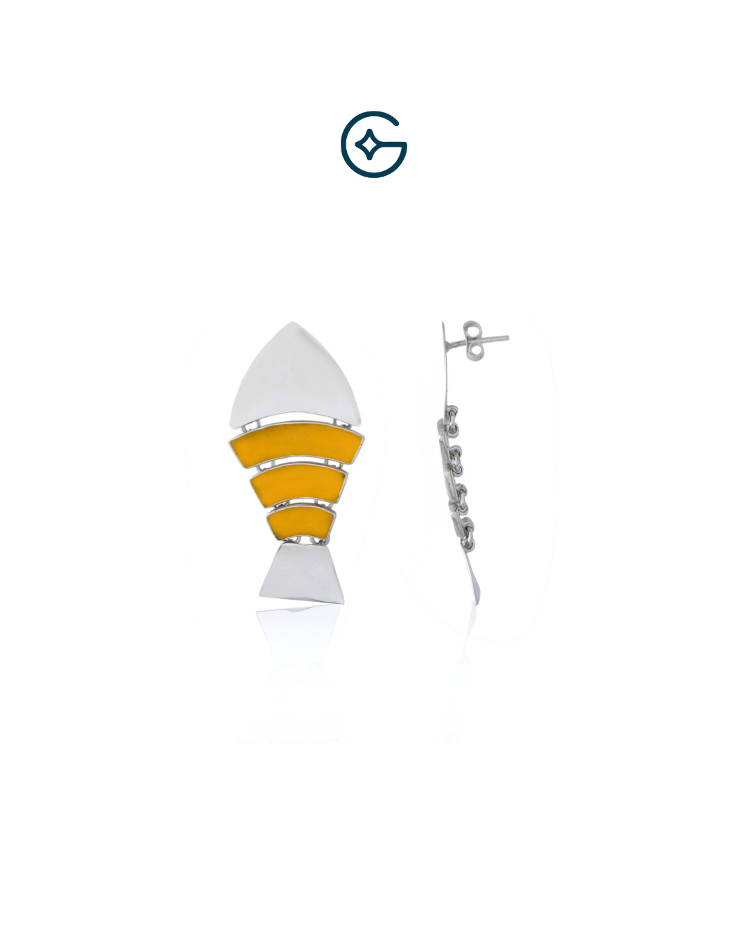 Yellow Enamel Fishy Earrings In Silver