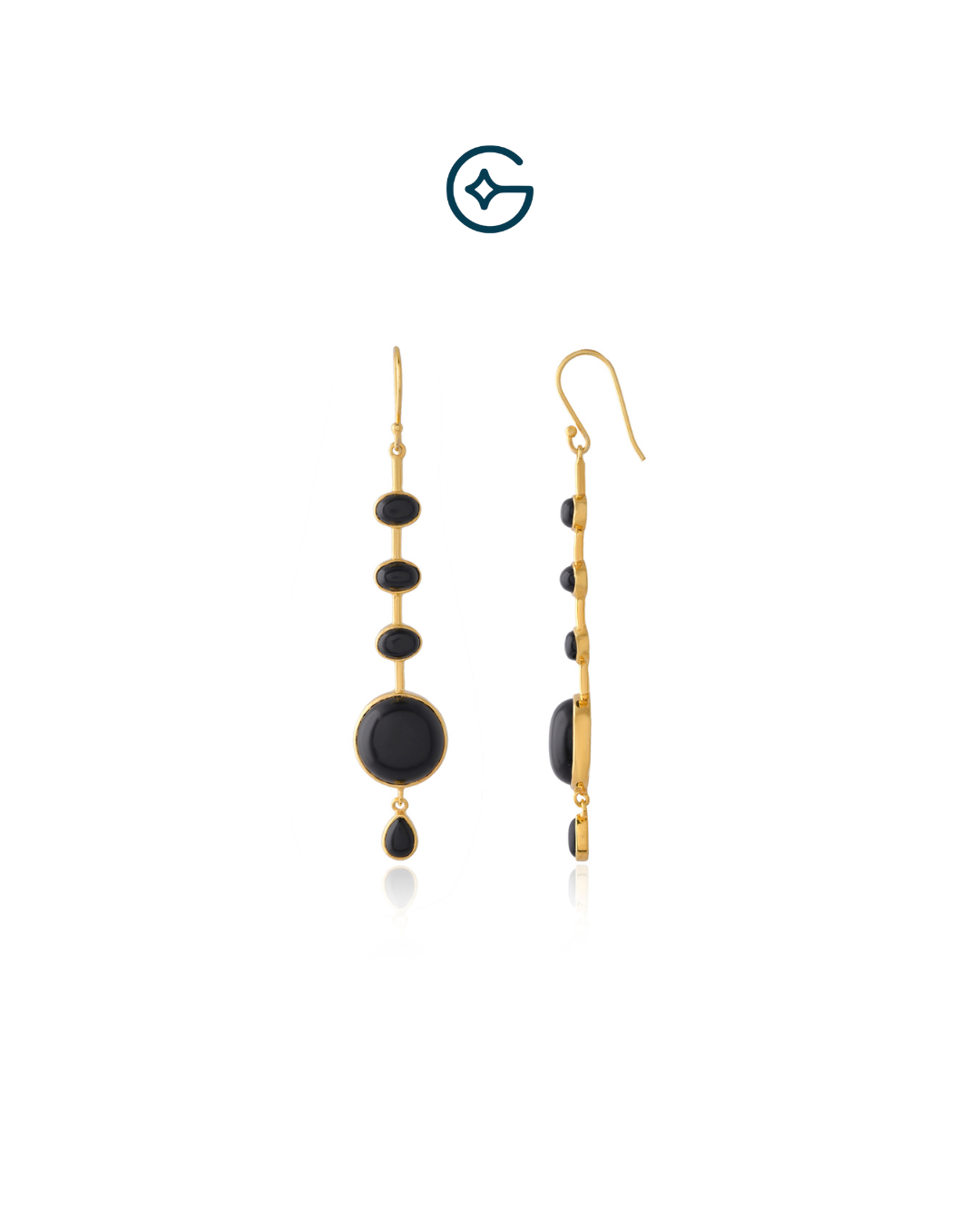 Natural Black Onyx Rounds Dangling In Silver