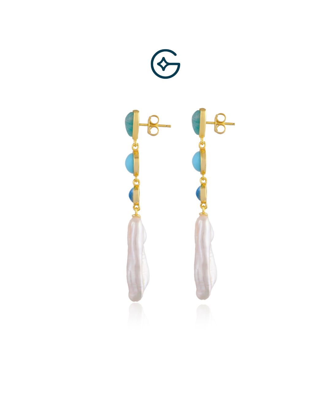 Natural Turquoise With Fresh Water Pearl Long Earrings In Silver
