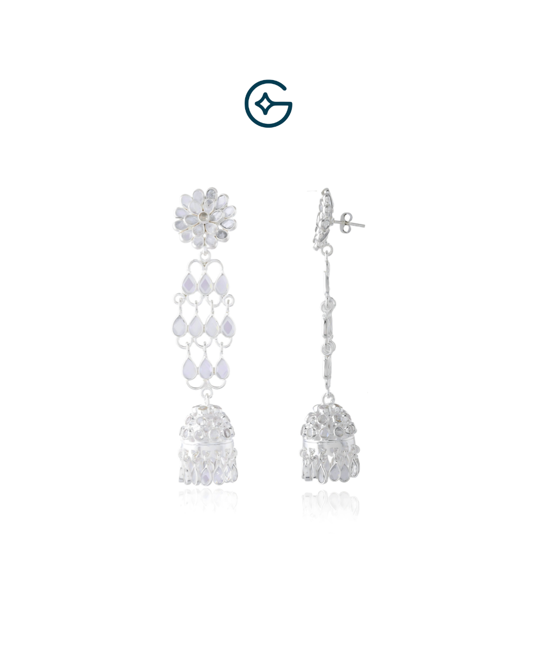 Flower Inspired Crystal Danglers In Silver