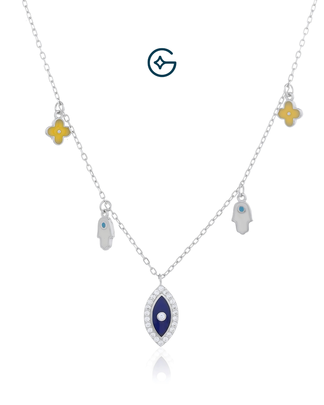 Evil Eye Blue Enamel Pendant Set With CZ In Silver