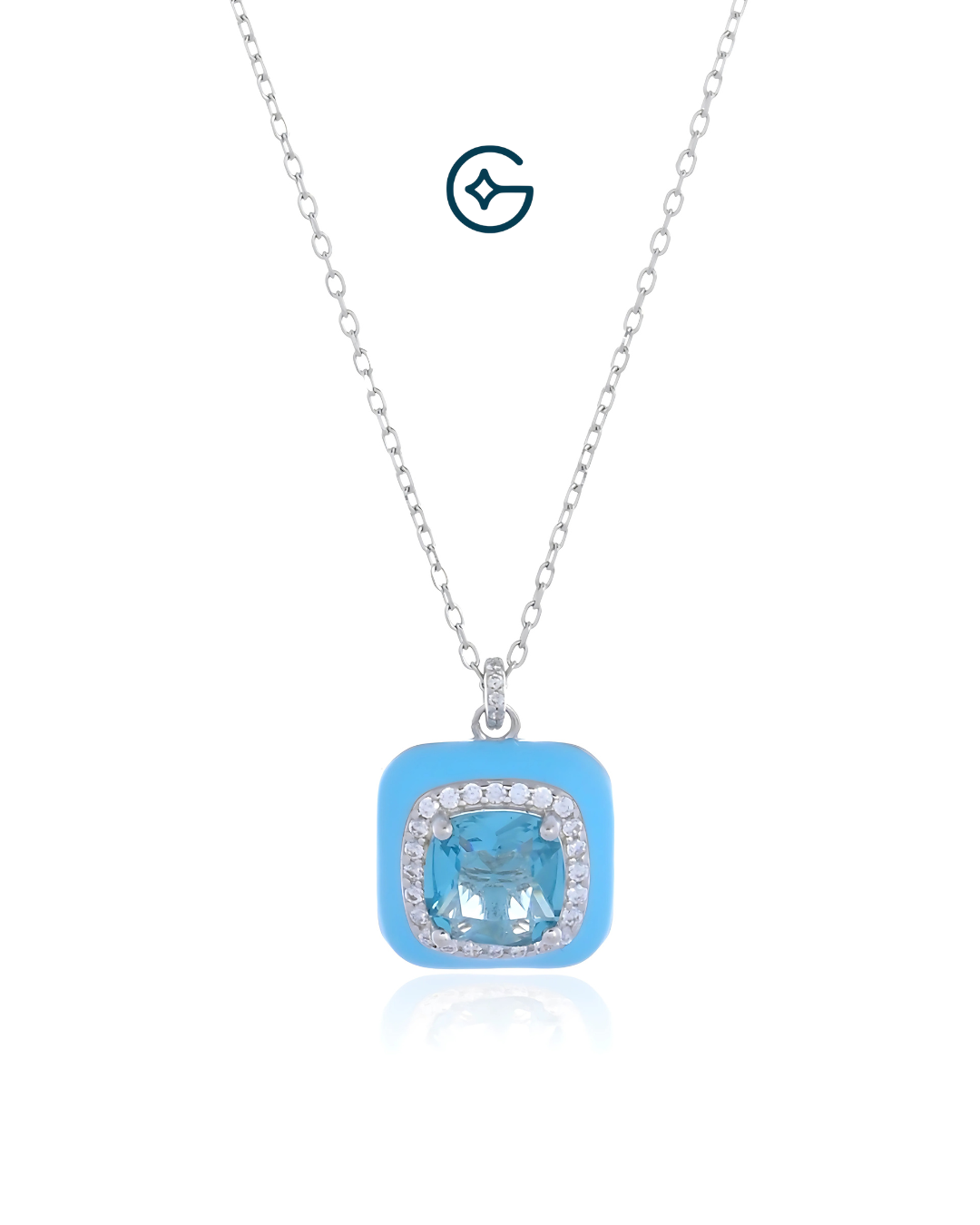 Timelessly Elegant Blue Enamel Pendant With Silver Chain