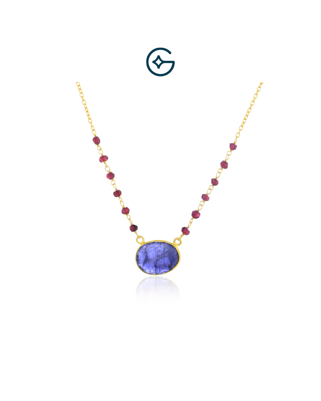 Natural Kyanite Far size Stone With Rhodolite Beads Necklace In Silver