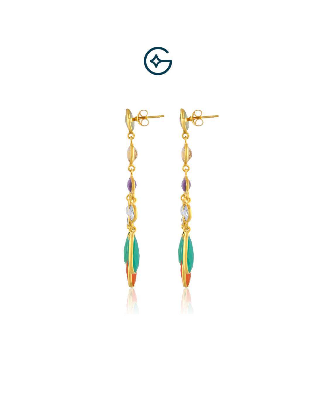 Multi Natural Gemstone Long Dangler Earrings In Silver