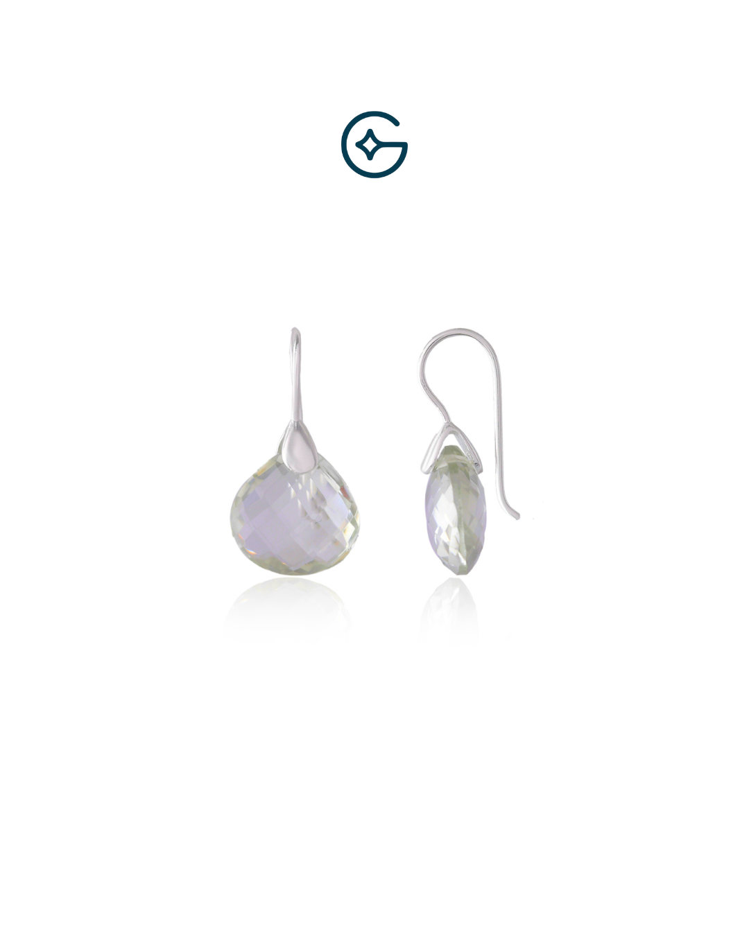 Checker Cut Green Amethyst Pear Earring In Silver