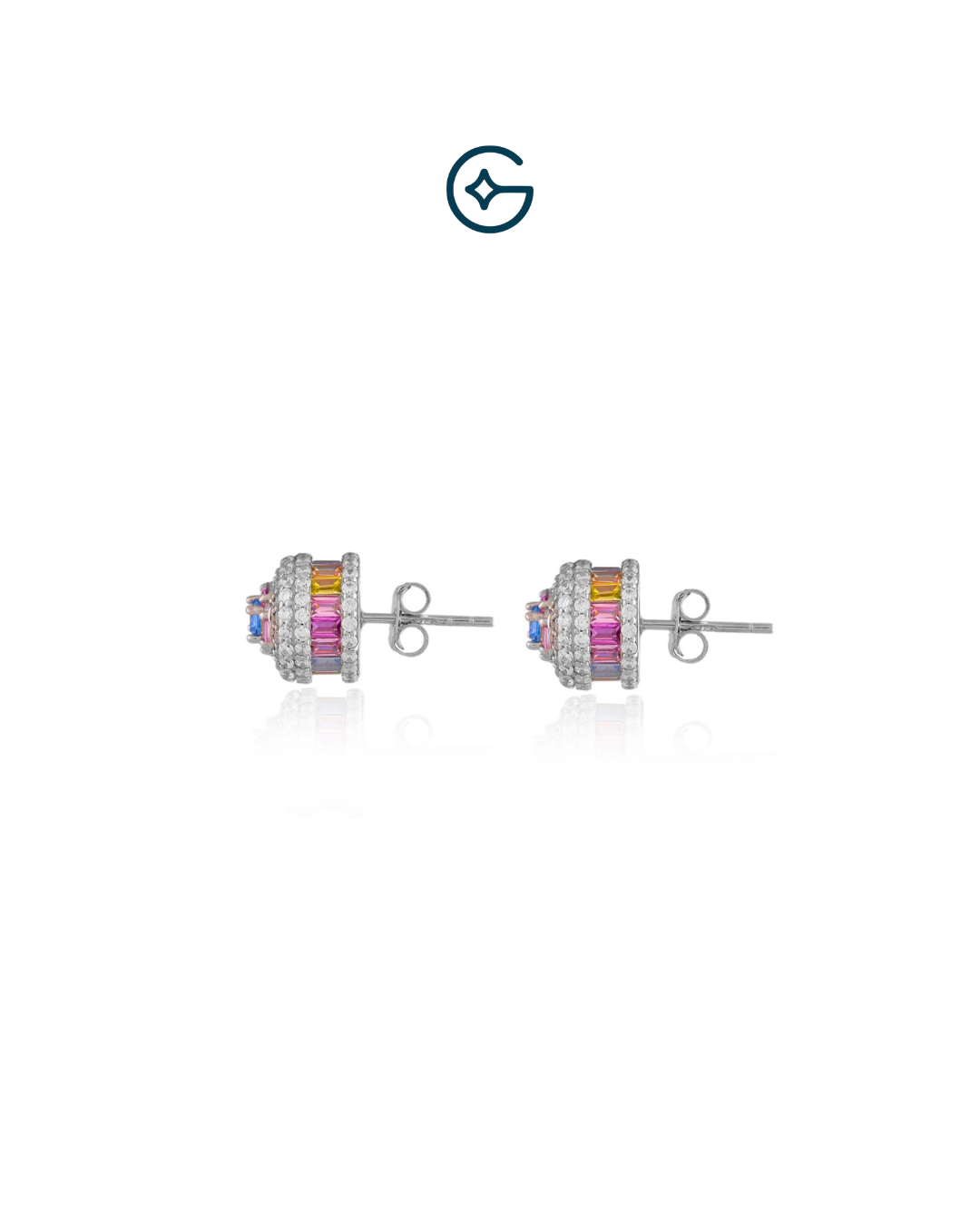 Modern CZ Colourful Stud Earrings In Silver