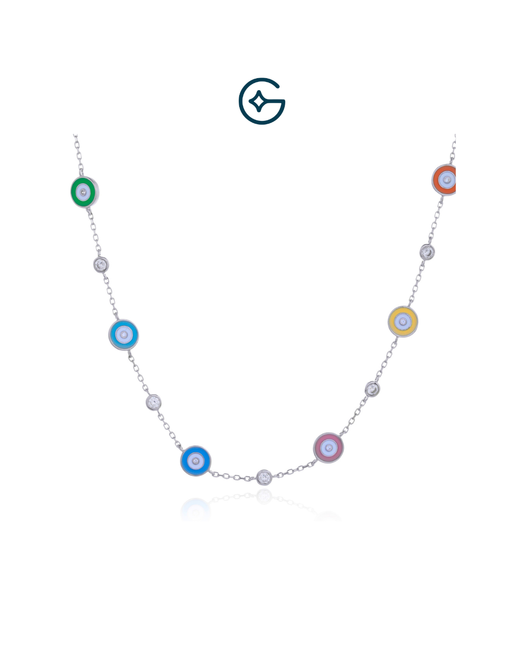 Fun Multi Enamel Evil Eye Inspired Necklace In Silver