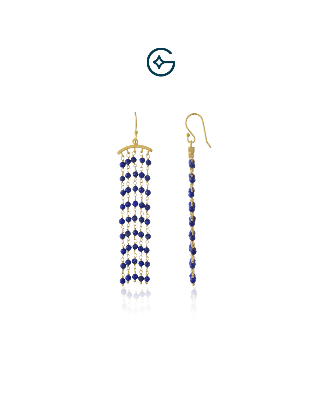 Natural Round Lapis Lazuli Bead Waterfall Danglers In Silver