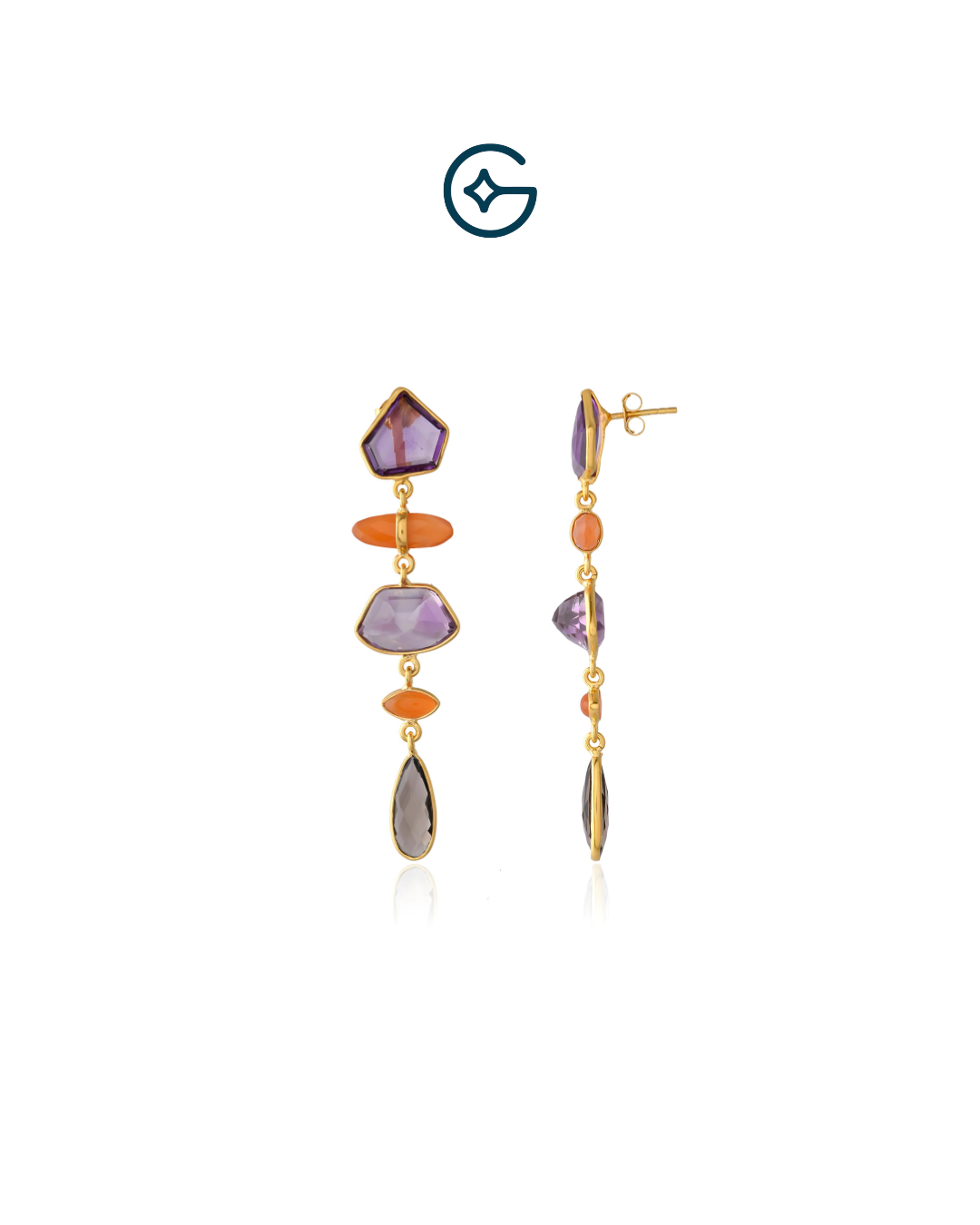 Fancy Carnelian And Amethyst Long Earrings In Silver