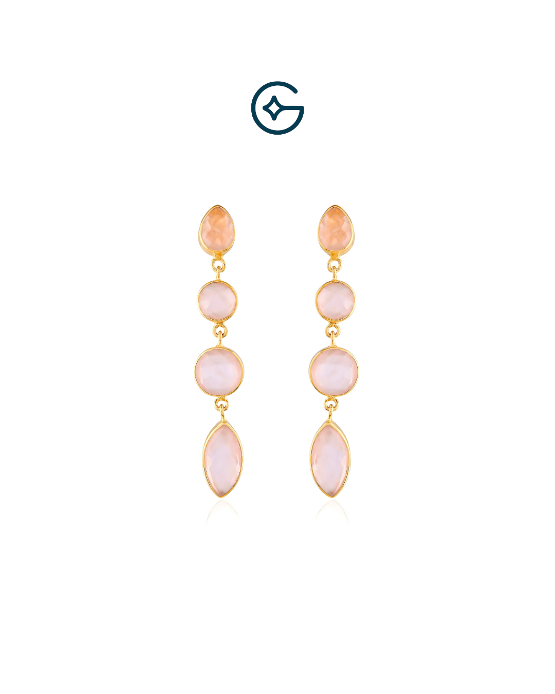 Natural Rose Quartz Droplets Earring In Silver