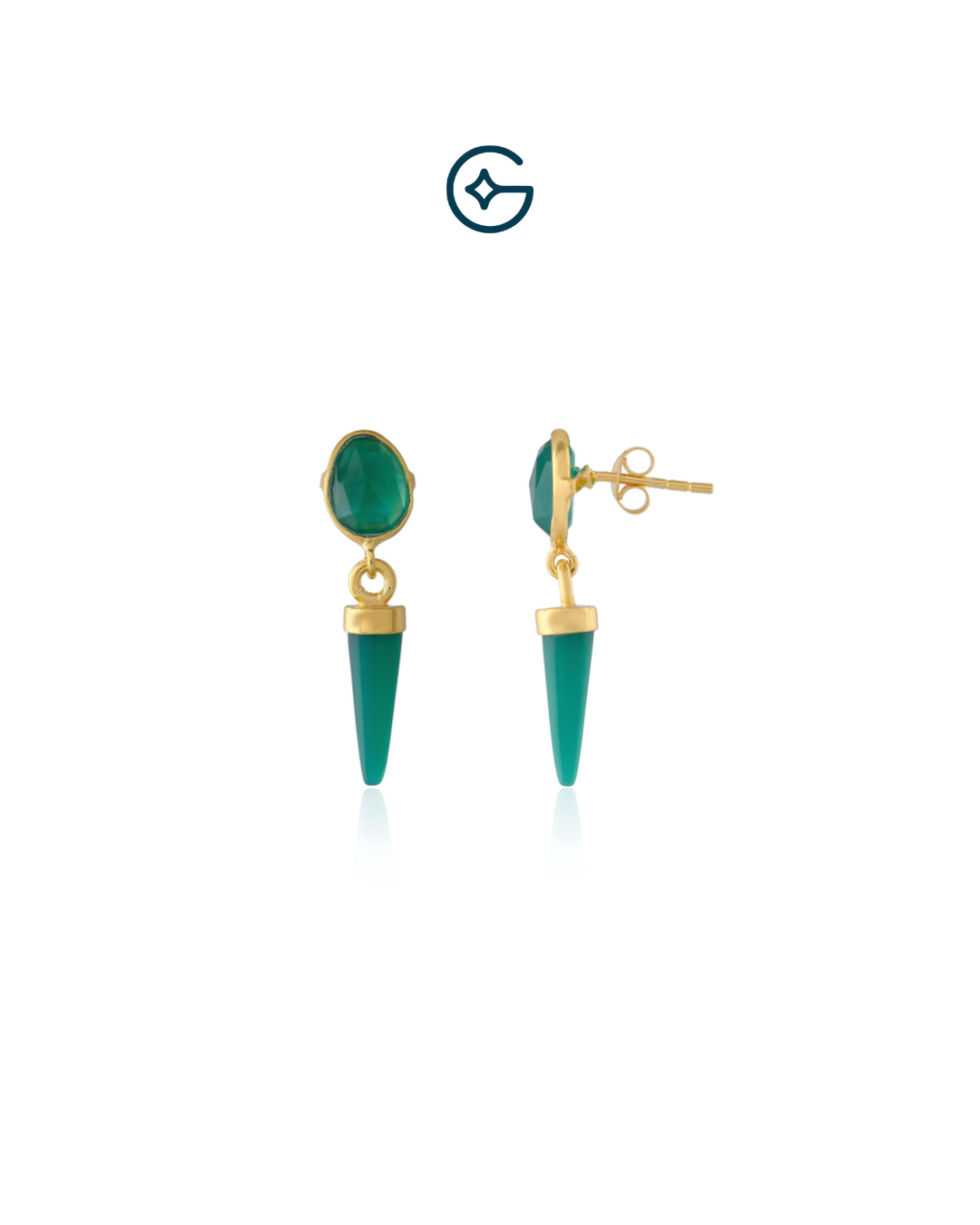 Fancy Green Onyx Nail Earrings In Silver
