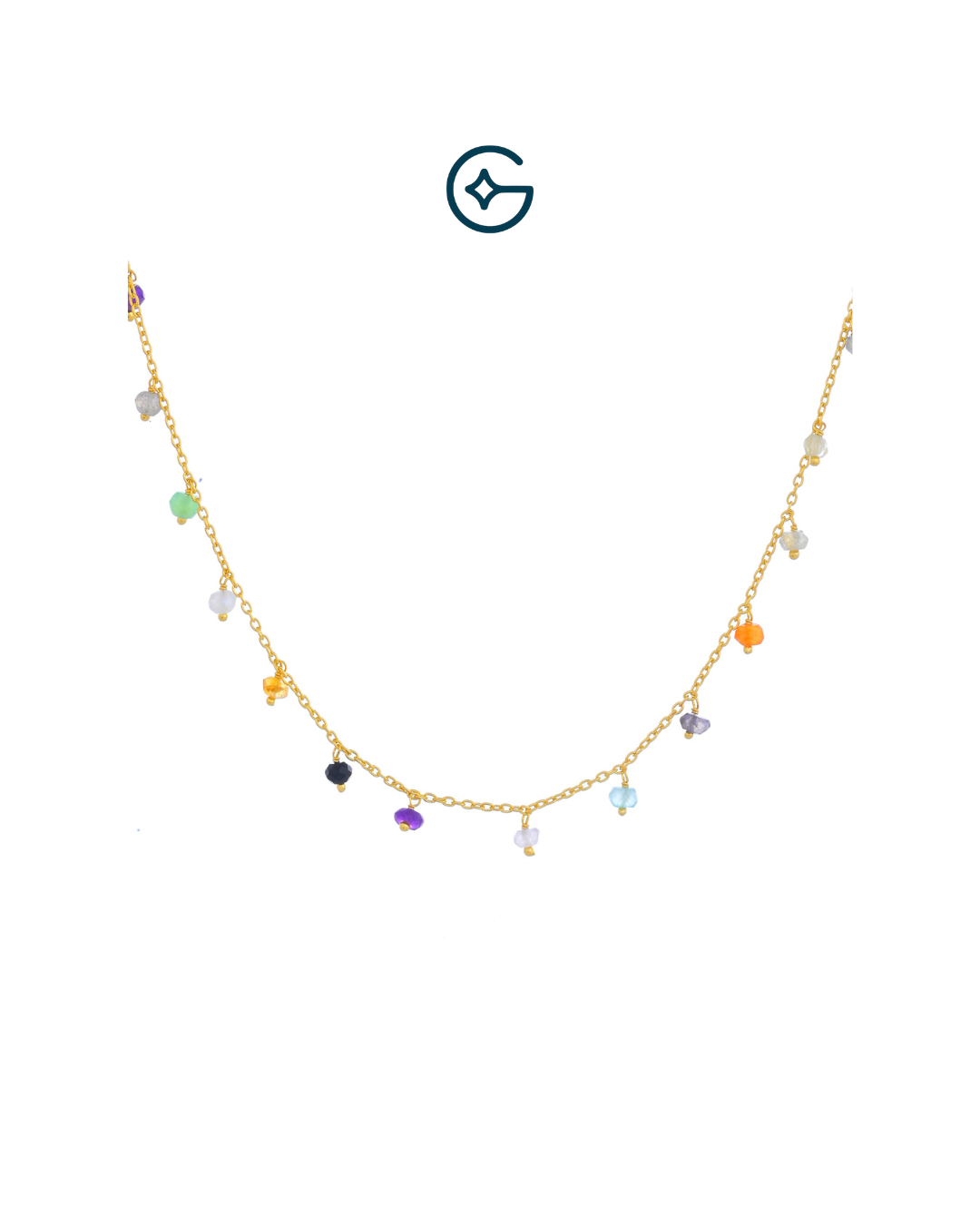 Multi Gemstone Beads Minimalistic Necklace In Silver