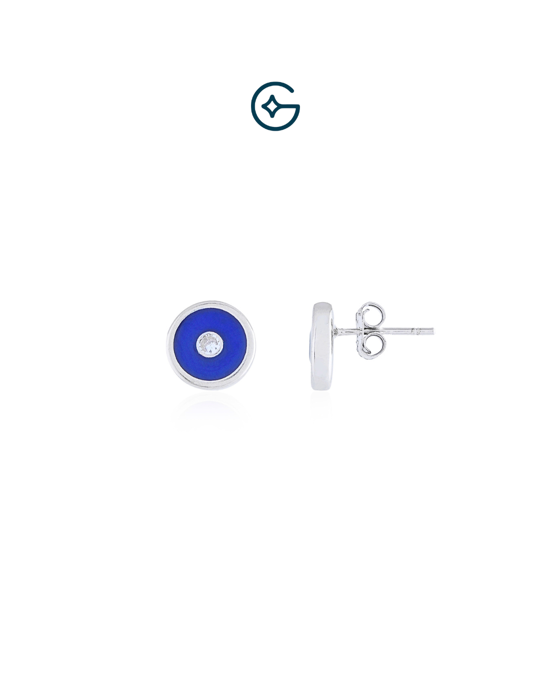 Evil Eye Blue Enamel Stud Earrings In Silver