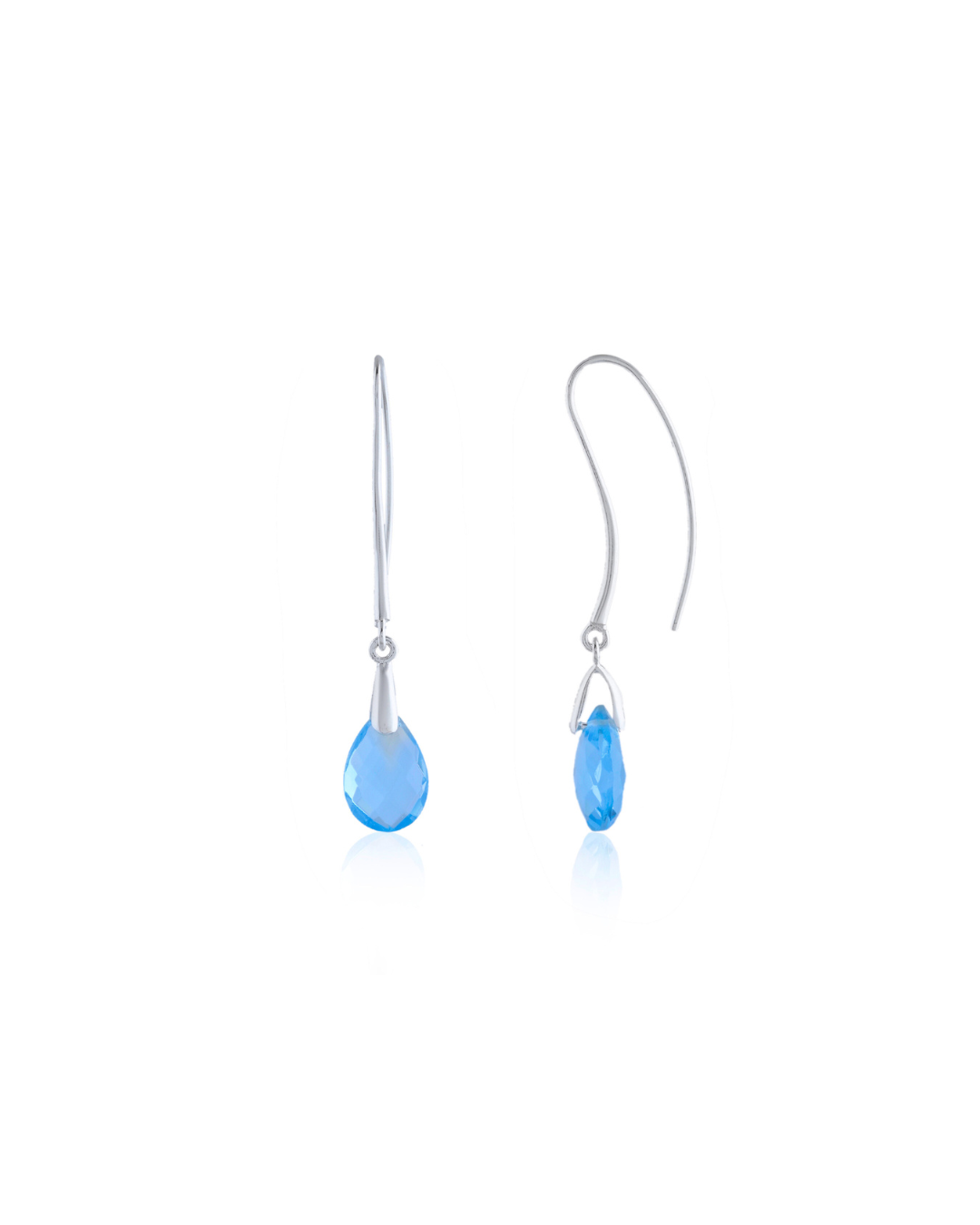 Checkered Cut Blue Topaz Pear Hanging Earring In Silver