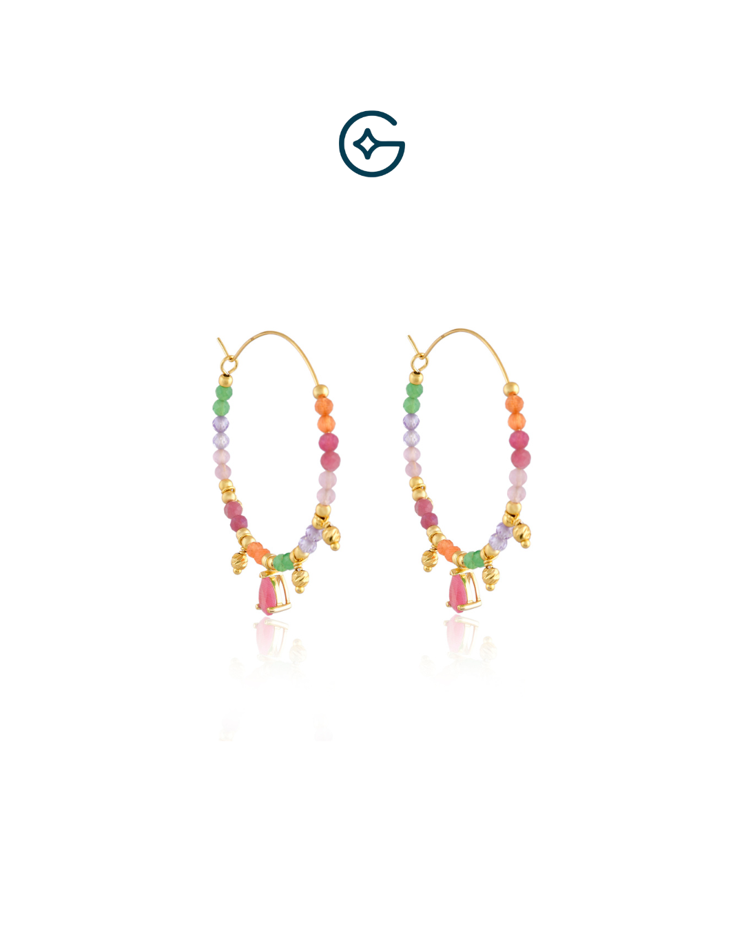 Pear Round Multi Gemstone Beads Hoop Earrings In Silver