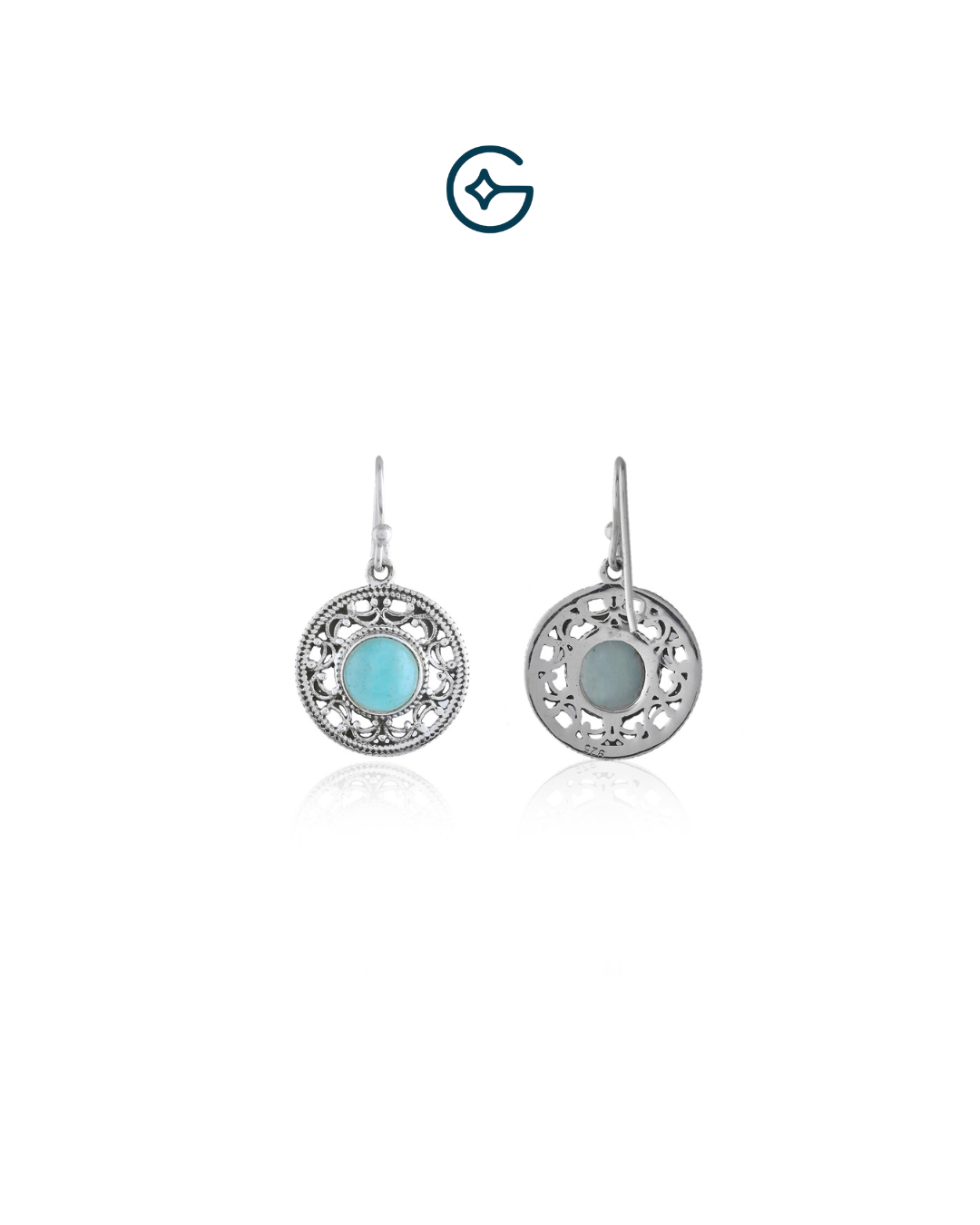 Open Filigree Round Gemstone Oxidised Silver Earrings