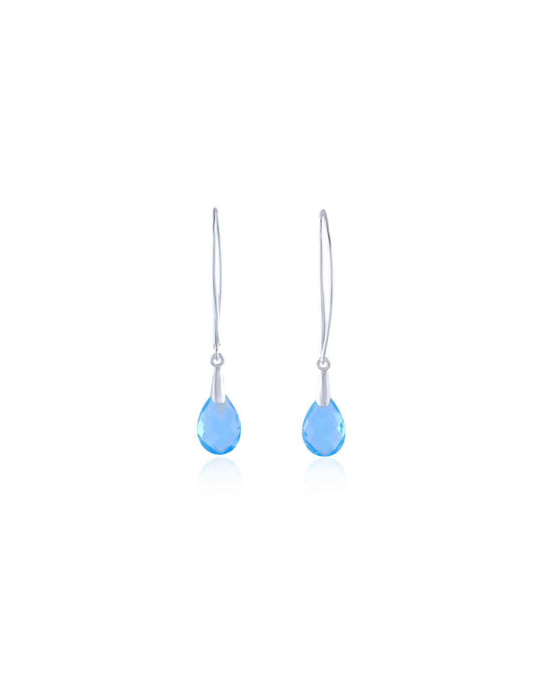 Checkered Cut Blue Topaz Pear Hanging Earring In Silver